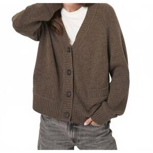 NEW REPEAT CASHMERE classic button up organic cashmere cardigan in cacao